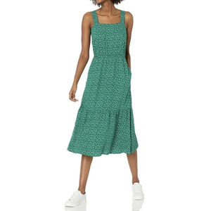 NWT Amazon Essentials  Tiered Fit & Flare Midi Dress Green Vine Print Size XXL
